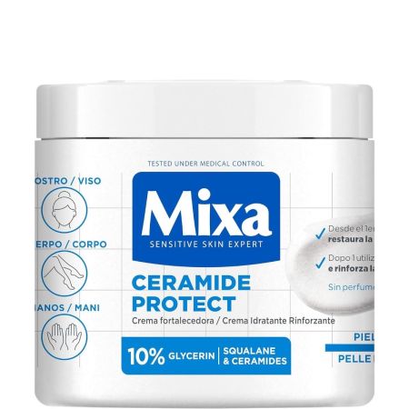 Mixa Ceramide Protect Crema Fortalecedora Crema sin perfume hidrata y restaura la barrera cutánea para rostro cuerpo y manos 400 ml
