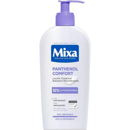 Mixa Panthenol Comfort Loción Corporal Loción corporal sin perfume calmante hidratante y protectora alivia el picor 48 horas 250 ml