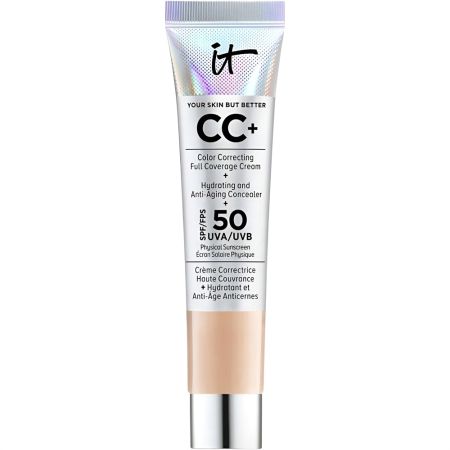 It Cosmetics Cc Color Correcting Full Coverage Cream Spf 50 Formato Viaje Base de maquillaje de cobertura total hidrata reduce manchas y protege para acabado natural y uniforme