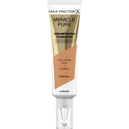 Max Factor Miracle Pure Skin-Improving Foundation Spf30 Pa+++ Base de maquillaje hidratante cobertura media difumina imperfecciones con ácido hialurónico 24 horas