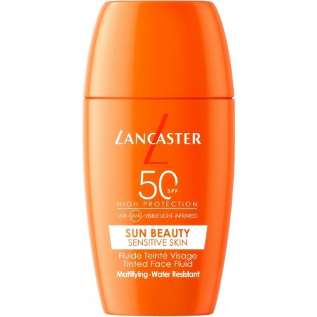 Lancaster Sun Sensitive Tinted Mattifying Fluid Spf 50 Protector solar facial con color de textura ligera ofrece acabado mate difuminado y seco 30 ml
