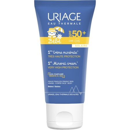 Uriage Bébé Crème Minérale Spf 50+ Crema solar facial para bebés resistente al agua de muy alta protección protege e hidrata en profundidad 50 ml