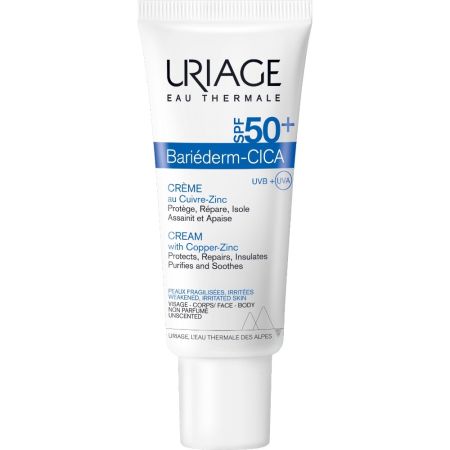 Uriage Bariéderm-Cica Créme Spf 50+ Crema facial y corporal protectora ideal para pieles frágiles después de haber estado sometidas a varios tipos de agresión 40 ml
