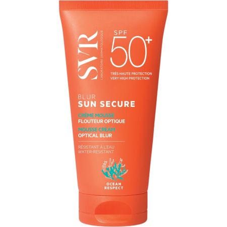 Svr Sun Secure Blur Crème Mousse Sin Perfume Spf 50+ Protector solar facial sin perfume resistente al agua ofrece un acabado suavizante y matificante 50 ml