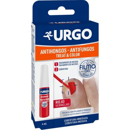 Urgo Filmogel Anti Hongos Treat & Color Tratamiento líquido de cobertura roja para uñas dañadas por hongos y traumatismos leves 4 ml