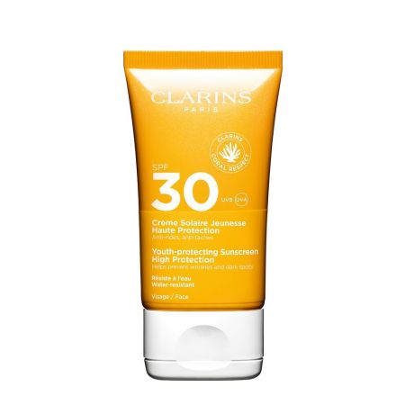 Clarins Créme Solaire Jeunesse Haute Protection Spf 30 Protector solar facial resistente al agua hidratante y antioxidante acabado mate 50 ml