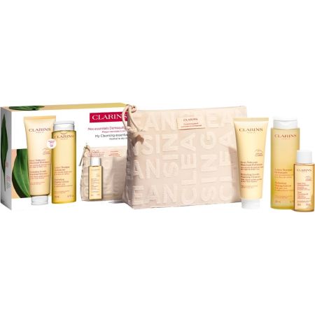 Clarins My Cleansing Essentials Piel Normal-Seca Estuche Set limpiador facial ofrece una rutina completa especialmente creada para purificar e iluminar la piel