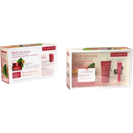 Clarins Multi-Intensive Jour Piel Seca Estuche Crema de día hidratante reafirmante y antiarrugas piel más flexible rellenada y confortable al instante 50 ml