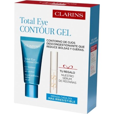 Clarins Total Eye Contour Gel Estuche Contorno de ojos refrescane ultraligero fresco y no graso reduce bolsas y ojeras para mirada más luminosa 20 ml