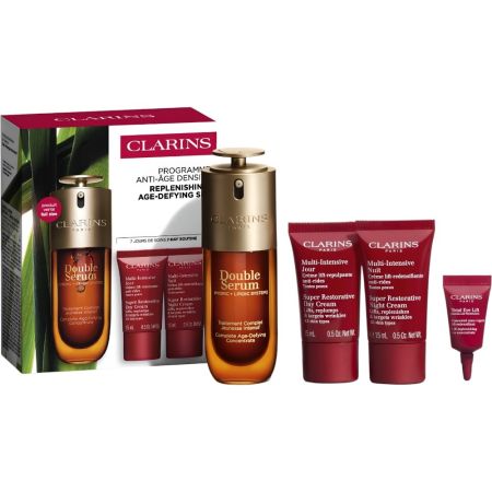 Clarins Double Serum Traitement Complet Estuche Sérum antiedad intensivo para todo tipo de pieles con 21 extractos de plantas ofrece piel lisa y luminosa 50 ml