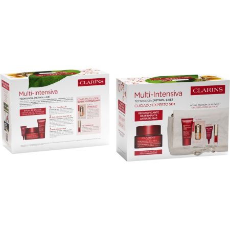 Clarins Multi-Intensive Jour Todo Tipo De Piel Estuche Crema de día hidratante reafirmante y antiarrugas ofrece piel más flexible rellenada y confortable al instante 50 ml