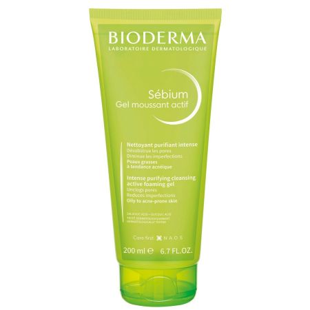 Bioderma Sébium Gel Moussant Actif Nettoyant Purifiant Intense Gel intensivo desobstruye poros reduce manchas afina la piel y regula brillos 200 ml