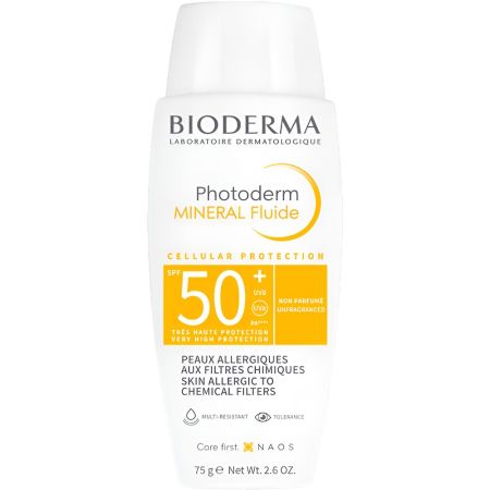 Bioderma Photoderm Mineral Fluide Spf50+ Fluido solar facial diseñado para las pieles mas sensibles protección uniforme y óptima 75 gr