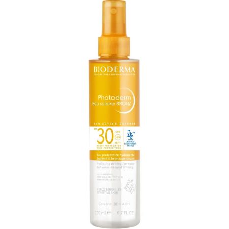 Bioderma Photoderm Eau Solaire Bronz Spf 30 Agua solar resitente al agua estimuka el bronceado natural hasta 8 horas de hidratación 200 ml