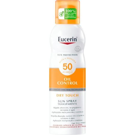 Eucerin Oil Control Sun Spray Transparente Spf 50 Spray solar transparente con textura agradable y ligera de rápida absorción protege del envejecimiento 200 ml