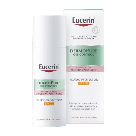 Eucerin Dermo Pure Oil Control Fluido Protector Spf 30 Protector solar matificante evita el oscurecimiento de marcas postacné antiimperfecciones 50 ml
