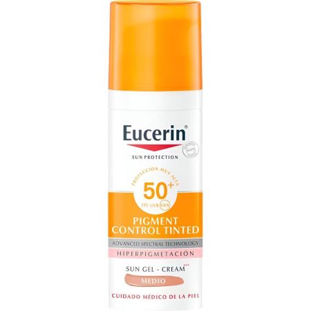 Eucerin Pigment Control  Sun Gel-Cream Medio Spf 50+ Protector solar facial previene y reduce eficazmente la hiperpigmentación 50 ml