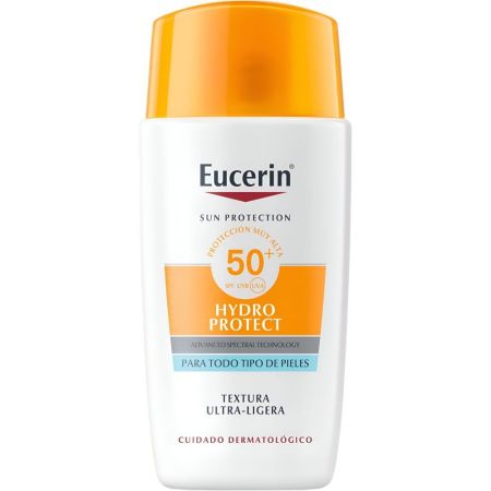 Eucerin Hydro Protect Fluido Ultra Light Spf 50+ Protector solar facial ofrece hidratación inmediata de absorción rápida y sensación de frescor 50 ml