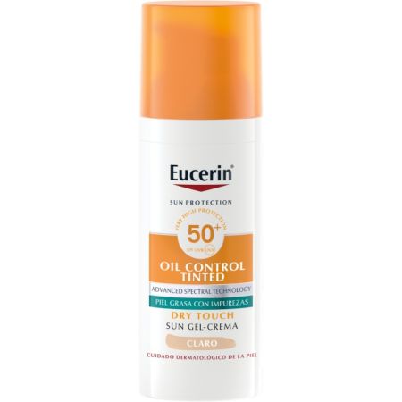 Eucerin Oil Control Tinted Sun Gel-Cream Spf 50+ Protector solar con color aporta efecto antibrillos durante 12 horas 50 ml