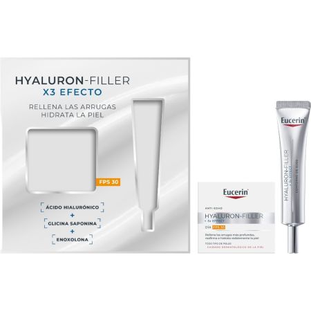 Eucerin Hyaluron-Filler +3x Effect Spf 30 Estuche Crema de día de rápida absorción reafirma y rellena arrugas hidratando profundamente con ácido hialurónico 50 ml