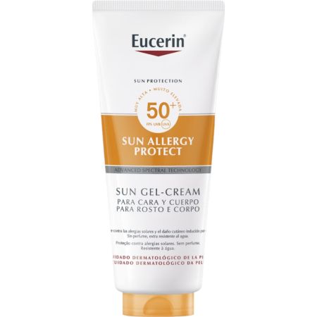 Eucerin Sun Allergy Protect Sun Gel-Cream Spf 50+ Protector solar facial y corporal resistente al agua ayuda a prevenir las alergías provocadas por el sol 200 ml