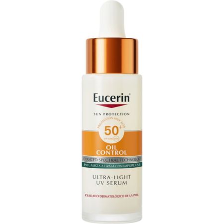Eucerin Oil Control Ultra-Light Uv Serum Spf 50+ Sérum solar ultaligero reduce la producción de sebo ofreciendo un efecto matificante hasta 12 horas 30 ml