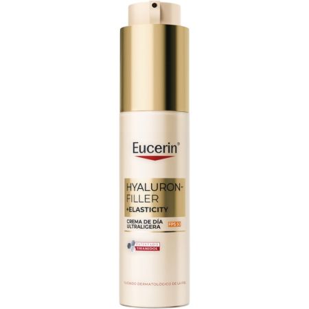 Eucerin Hyaluron-Filler+Elasticity Crema De Día Ultraligera Spf 50 Crema facial de día de textura ultraligera rellena las arrugas más profundas mejorando la elasticidad de la piel 50 ml