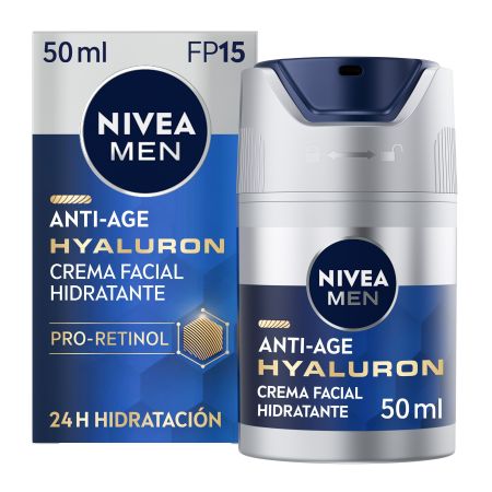 Nivea Men Active Hyaluron Hidratante Antiedad Spf 15 Crema hidrante reduce arrugas y reafirma la piel 24 h 50 ml