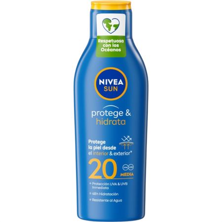 Nivea Sun Protege & Hidrata Spf 20 Leche solar resistente al agua de rápida absorción hidratante 48 horas 200 ml