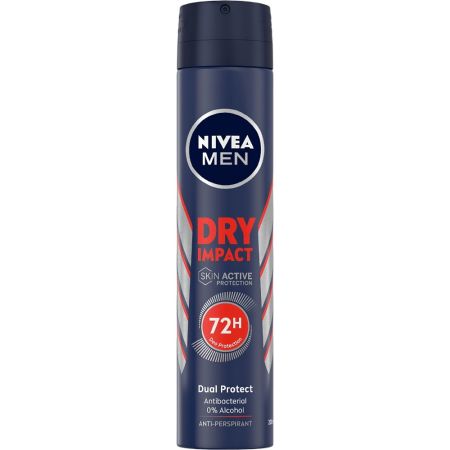 Nivea Men Dry Impact Desodorante Spray Desodorante antitranspirante 48 horas contra el exceso de humedad y el olor 200 ml
