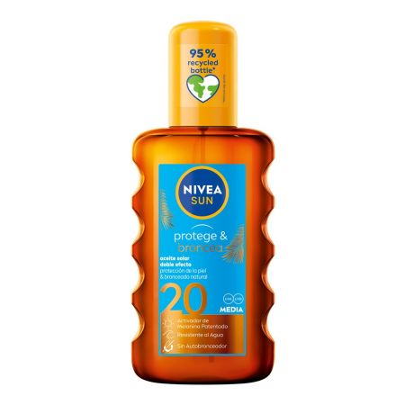 Nivea Sun Protege & Broncea Aceite Solar Spf 20 Aceite solar corporal de doble efecto estimula el bronceado natural de la piel 200 ml