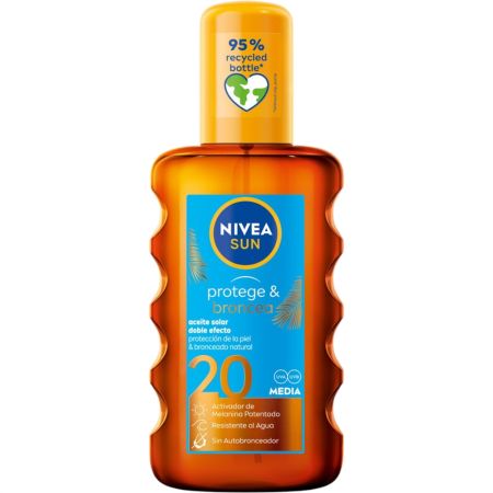 Nivea Sun Protege & Broncea Aceite Solar Spf 20 Aceite solar corporal de doble efecto estimula el bronceado natural de la piel 200 ml