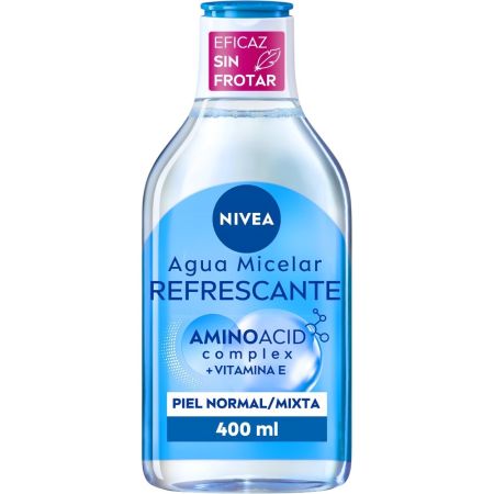 Nivea Aminoacid Complex + Vitamina E Agua Micelar Refrescante Agua micelar refrescante limpia hidrata y oxigena eliminando maquillaje de rostro ojos y pestañas 400 ml