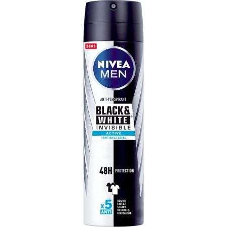 Nivea Men Black & White Invisible Active Desodorante Spray Desodorante antitranspirable invisible y antibacterias ofrece hasta 48 horas de duración 200 ml