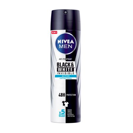 Nivea Men Black & White Invisible Active Desodorante Spray Desodorante antitranspirable invisible antibacterias 48 horas 200 ml