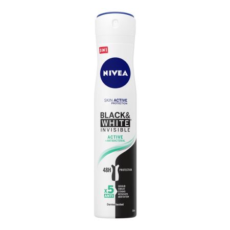 Nivea Black & White Invisible Active Desdorante Spray Desodorante invisible antitranspirable protege contras las manchas blancas y sudor hasta 48 horas 200 ml