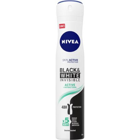 Nivea Black & White Invisible Active Desdorante Spray Desodorante invisible antitranspirable protege contras las manchas blancas y sudor hasta 48 horas 200 ml