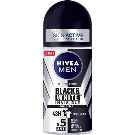 Nivea Men Black & White Invisible Original Desodorante Roll-On Desodorante invisible antitranspirable ofrece máxima suavidad y hasta 48 horas de duración 50 ml