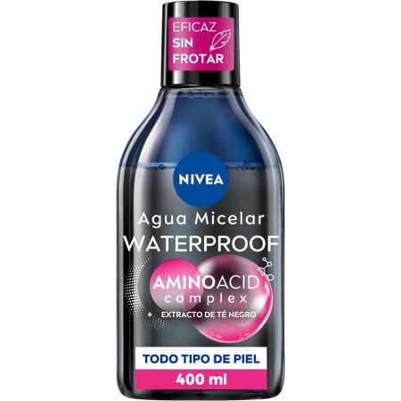 Nivea Aminoacid Complex Agua Micelar Waterproof Agua micelar bifásica cuida tus pestañas limpia y elimina maquillaje impurezas y suciedad profundamente 400 ml