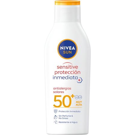 Nivea Sun Sensitive Protección Inmediata Antialergias Spf 50+ Leche solar sin perfume resistente al agua reduce el riesgo de alergias 200 ml