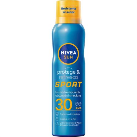 Nivea Sun Protege & Refresca Sport Bruma Transparente Spf 30 Bruma solar corporal extraresistente al agua y al sudor de absorción inmediata para deportistas 200 ml