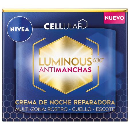 Nivea Cellular Luminous 630º Antimanchas Crema De Noche Reparadora Crema de noche reduce manchas oscuras piel más lisa y luminosa con ácido hialurónico 50 ml