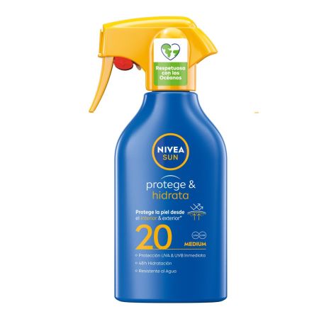 Nivea Sun Protege & Hidrata Spray Spf 20 Protector solar corporal contra quemaduras solares y el envejecimiento prematuro 48 horas 270 ml