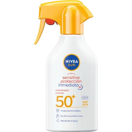 Nivea Sun Sensitive Protección Inmediata Spray Spf 50+ Protector solar corporal resistente al agua protege la piel de las alergias solares e irritaciones 270 ml