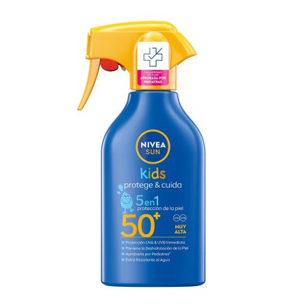 Nivea Sun Kids Protege & Cuida 5 En 1 Spray Spf 50+ Protector solar corporal y facial infantil resistente al agua para una hidratación duradera 270 ml