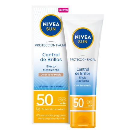 Nivea Sun Control De Brillos Protección Facial Tono Medio Spf 50 Protección solar facial con color efecto matificante 50 ml