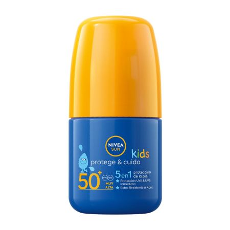 Nivea Sun Kids Protege & Cuida 5 En 1 Roll-On Spf 50+ Protector solar infantil extraresistente al agua aplicación rápida sencilla y divertida 50 ml