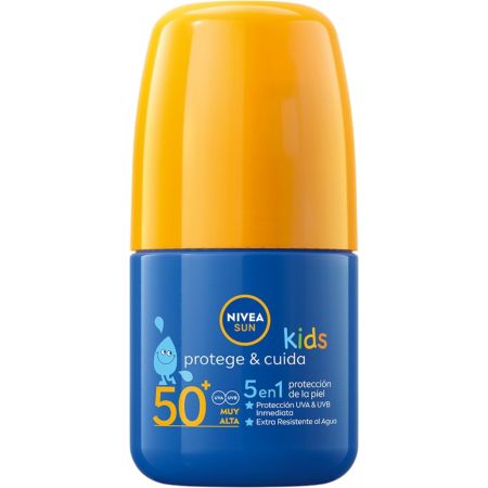 Nivea Sun Kids Protege & Cuida 5 En 1 Roll-On Spf 50+ Protector solar infantil extraresistente al agua aplicación rápida sencilla y divertida 50 ml