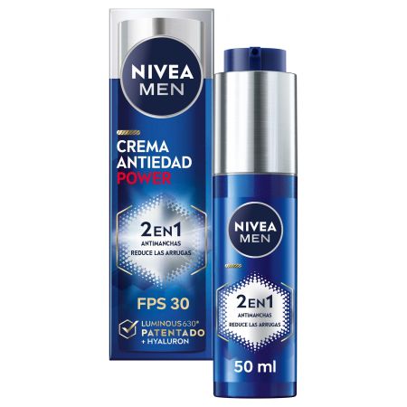 Nivea Men Power Crema Antiedad 2 En 1 Crema hidratante reduce arrugas y manchas y unifica el tono con ácido hialurónico 50 ml