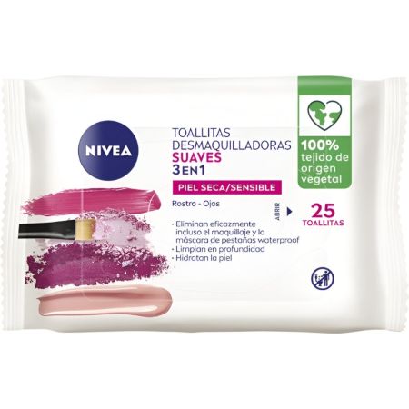 Nivea Suaves Toallitas Desmaquilladoras 3 En 1 Toallitas desmaquillantes para rostro y ojos ideales para piel seca y sensible 25 uds